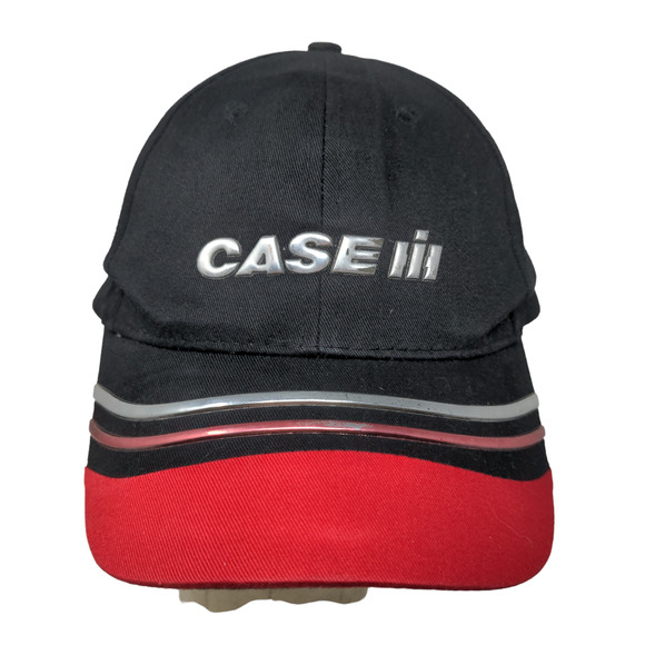 Case IH Men's Strapback Hat Black Red Striped 3D Metallic Logo - Picture 1 of 11